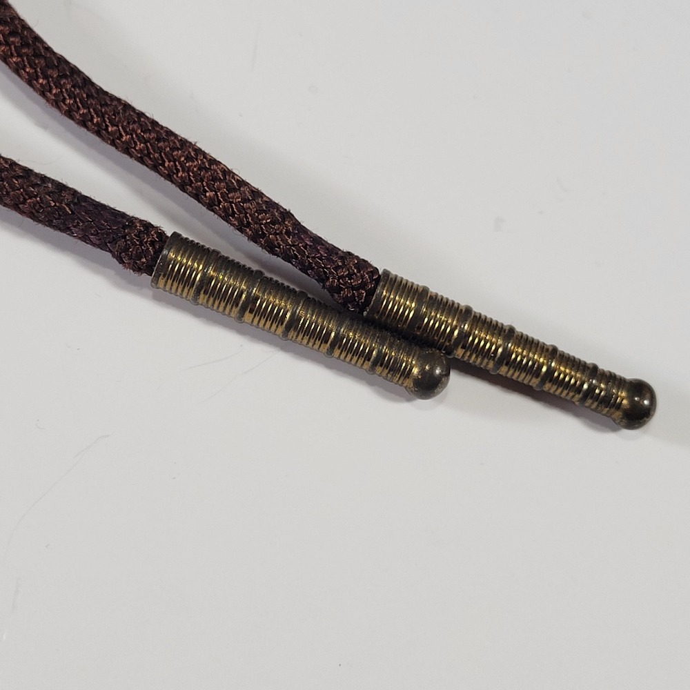 Brown Agate Slice Bolo Tie Mens Western Brass Tips Brown Cord Adjustable - Picture 2 of 8